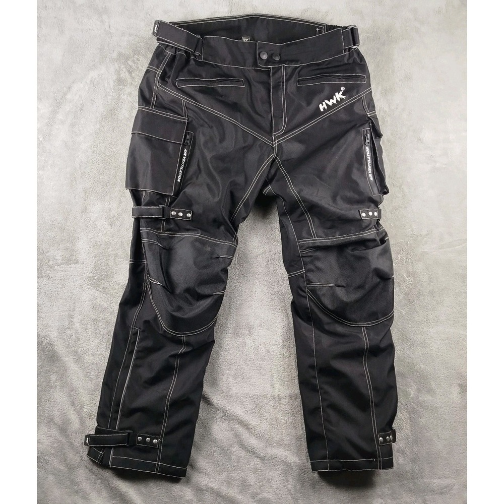 HWK Motorsports Apparel Mens Motorcycle Pants XL Padded 38x30 Black Hardware
